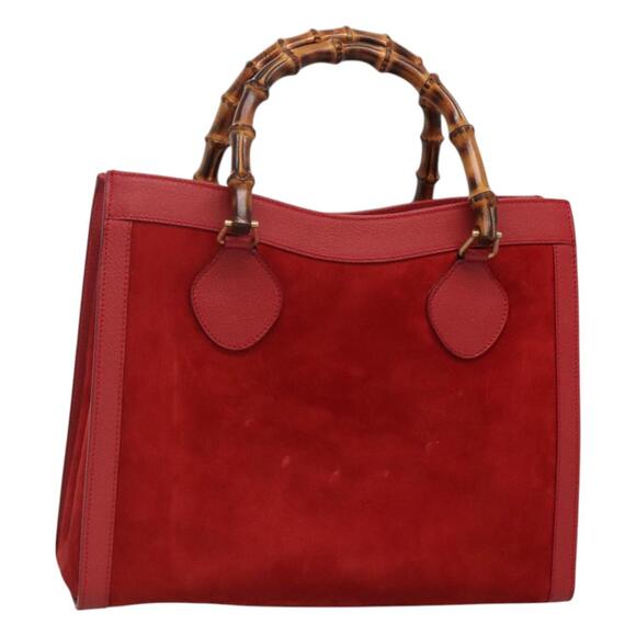 GUCCI Bamboo Hand Bag Suede Leather Red Gold 002 1186 002 1186 - Picture 1 of 16